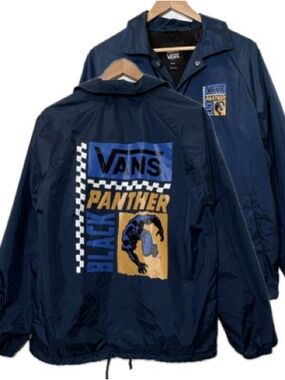 Vans X Marvel Black Panther Torrey Snap Jacket Mens Size Small Navy Windbreaker